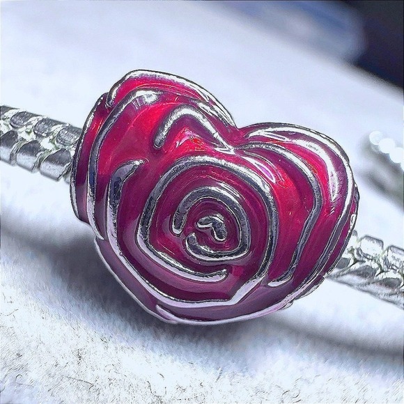 Pandora Jewelry - Heart Rose Charm Bead Red Enamel Silver Tone fits Pandora